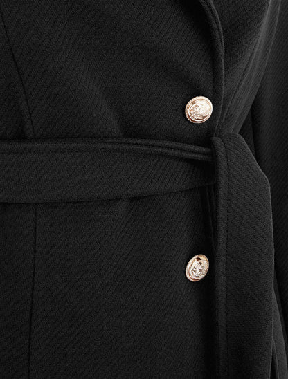 Manteau long uni à boutons marins dorés - Noir - 3
