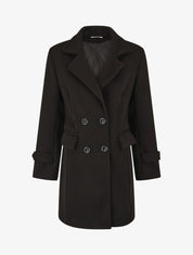 Manteau long uni à col cranté - Noir - 1