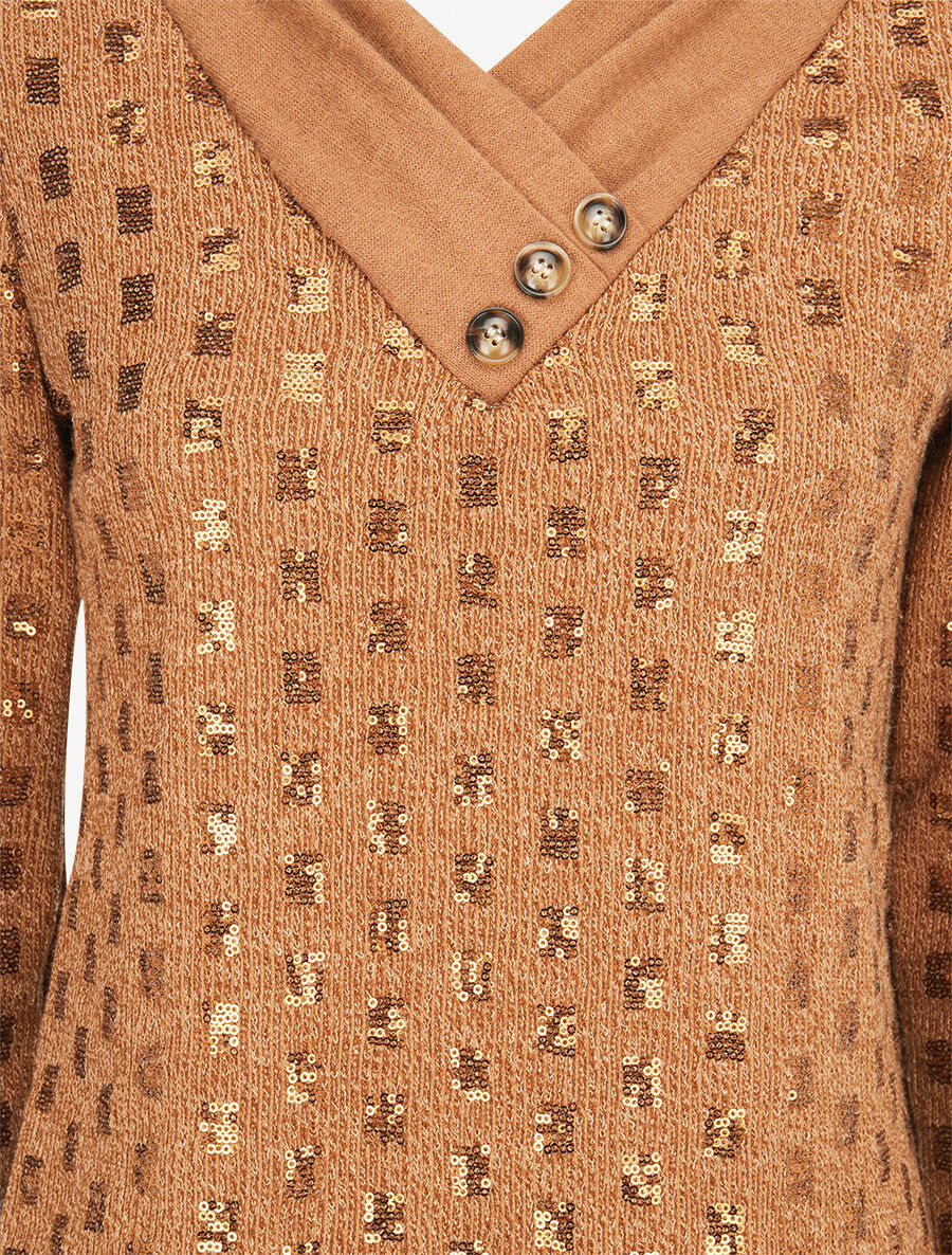 Pull fin incrusté de sequins - Camel - 3