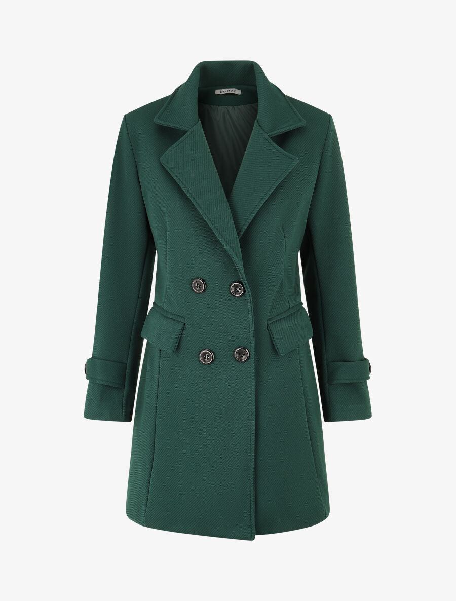 Manteau long uni à col cranté - Vert sapin - 1