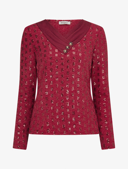 Pull fin incrusté de sequins - Lie de vin - 1
