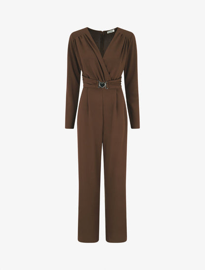 Combinaison unie à empiècement métal style coeur - Marron - 4