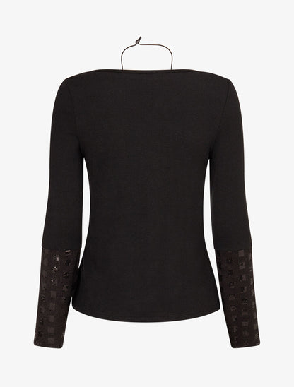 Pull fin à empiècement incrusté de sequins - Noir - 2