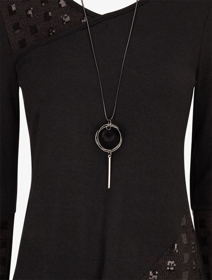 Pull fin à empiècement incrusté de sequins - Noir - 3