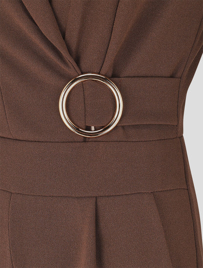 Combinaison unie à empiècement métal - Marron - 3