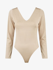 Body uni strassé à col V - Beige - 1