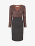 Robe bi-matière à buste orné de sequins - Marron - 4