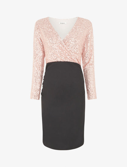Robe bi-matière à buste orné de sequins - Rose gold - 1