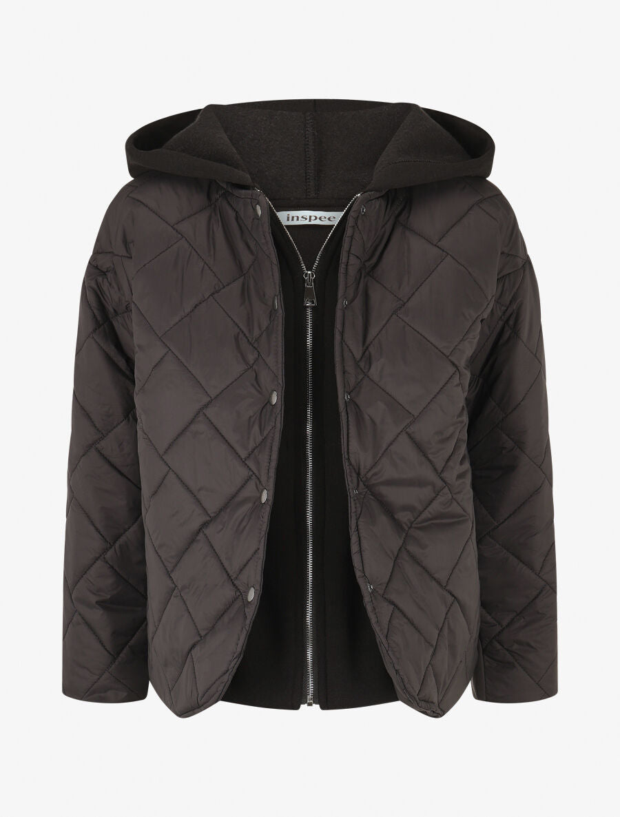 Doudoune mi-longue à empiècement sweat - Noir - 1