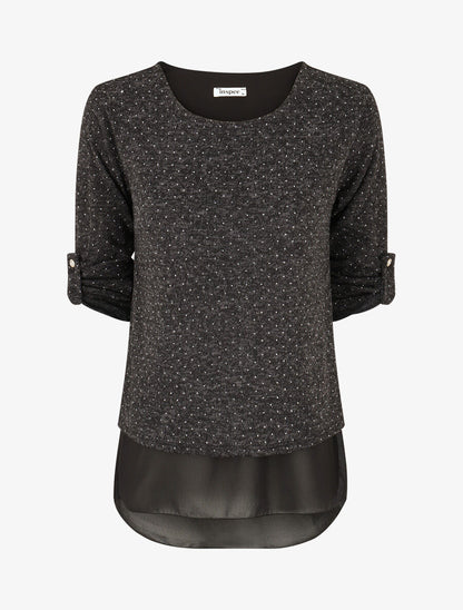Pull fin superposé et strassé - Noir chiné - 1