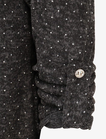 Pull fin superposé et strassé - Noir chiné - 3