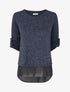 Pull fin superposé et strassé - Bleu chiné - 1