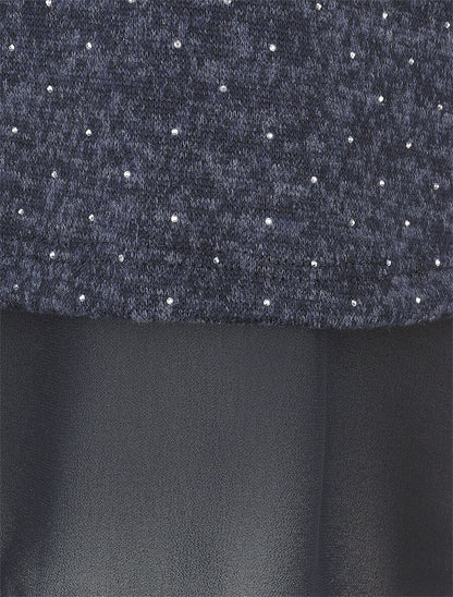Pull fin superposé et strassé - Bleu chiné - 3