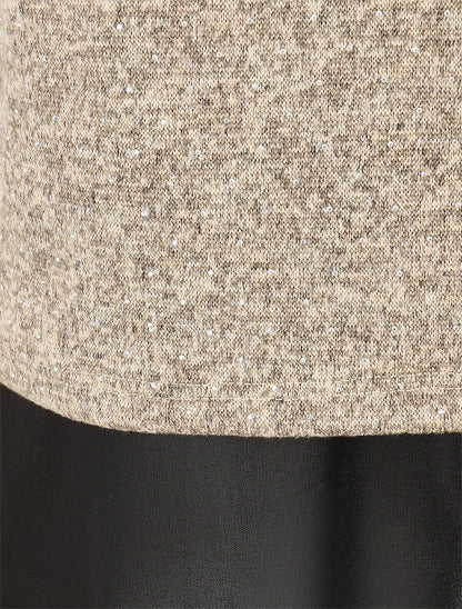 Pull fin superposé et strassé - Beige chiné - 3