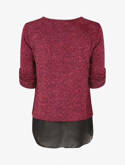 Pull fin superposé et strassé - Lie de vin chiné - 2
