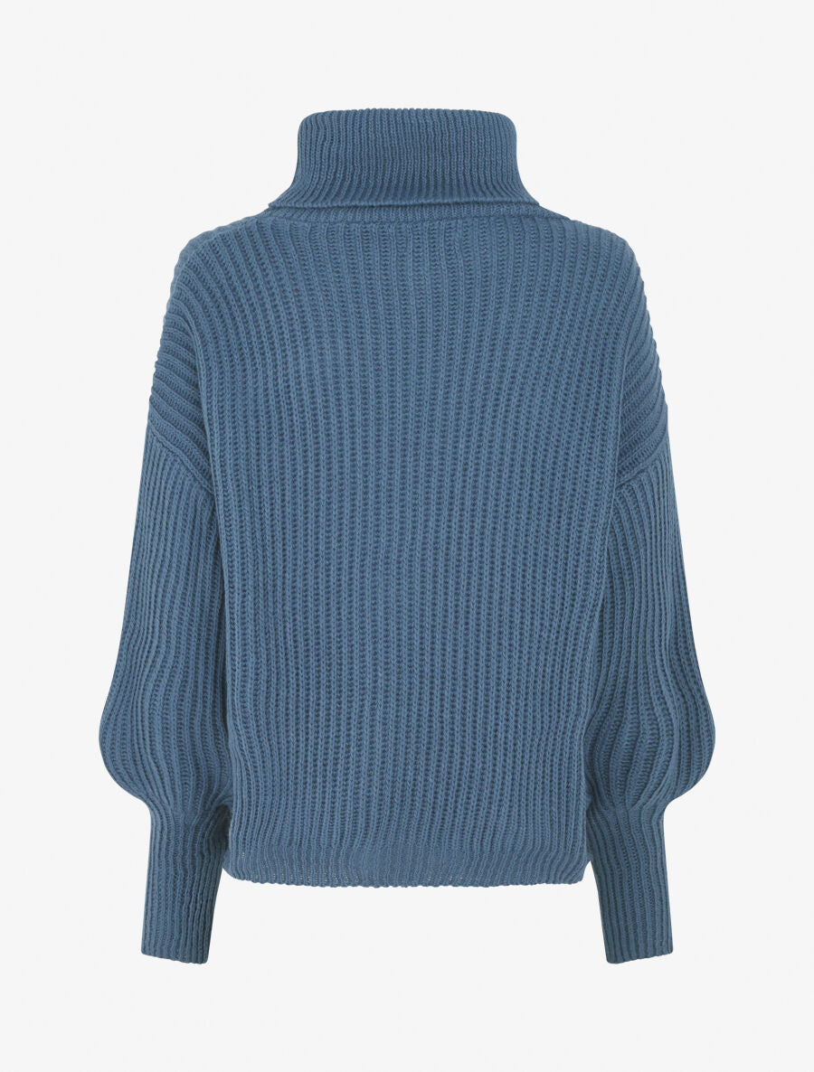 Pull uni en maille à col roulé - Bleu - 2