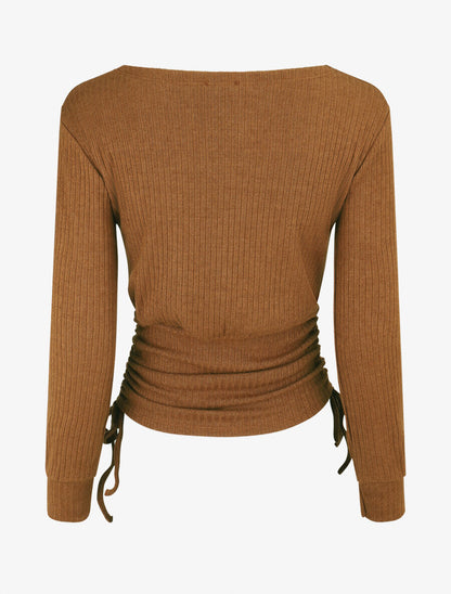 Pull fin côtélé ajustable - Camel - 2