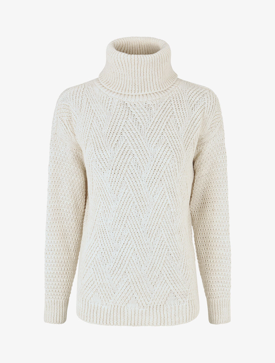 Pull uni en maille à col roulé - Beige - 1