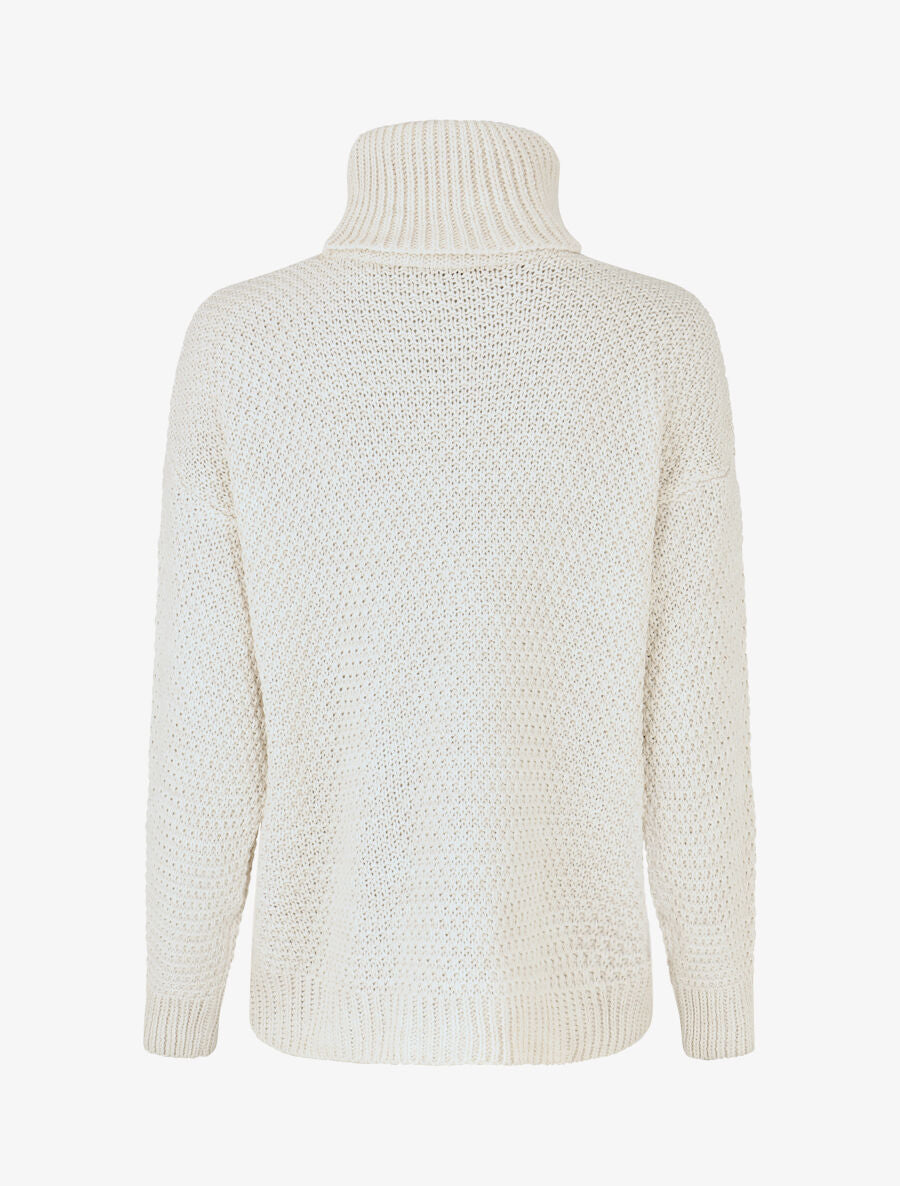 Pull uni en maille à col roulé - Beige - 2