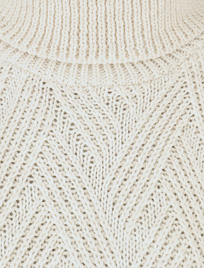 Pull uni en maille à col roulé - Beige - 3