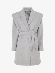 Manteau long boutonné et ceinturé - Gris/noir - 1