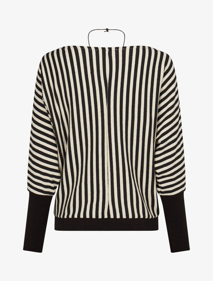 Pull à rayures irisées et col bateau - Noir - 2