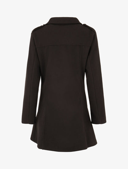 Manteau uni à col cranté stylisé - Noir - 2