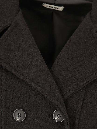 Manteau uni à col cranté stylisé - Noir - 3