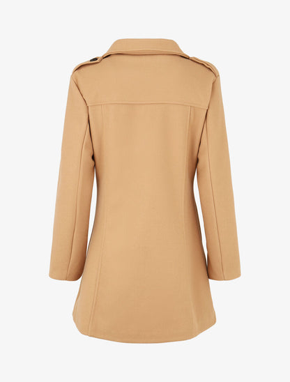 Manteau uni à col cranté stylisé - Camel - 2