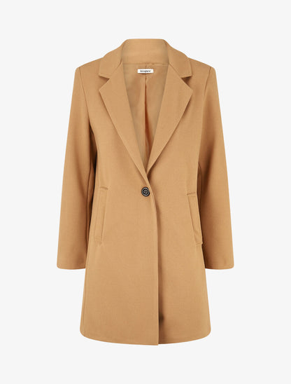 Manteau strié à col cranté - Camel - 1