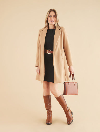 Manteau strié à col cranté - Camel - 4