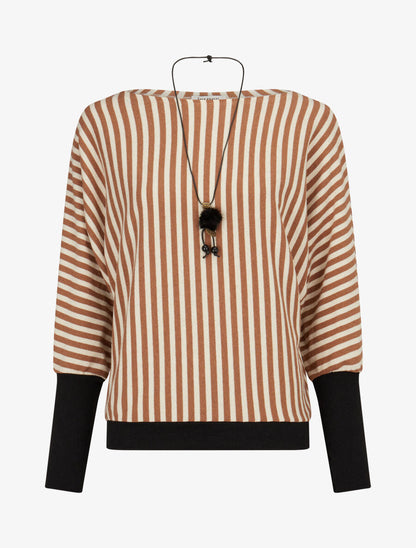 Pull à rayures irisées et col bateau - Camel - 1
