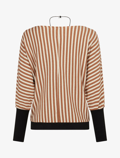 Pull à rayures irisées et col bateau - Camel - 2