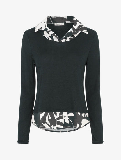 Pull fin à empiècement imprimé - Noir - 4