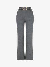 Pantalon long uni ceinturé - Gris - 1
