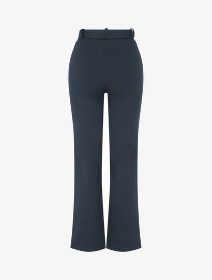Pantalon long uni ceinturé - Marine - 2