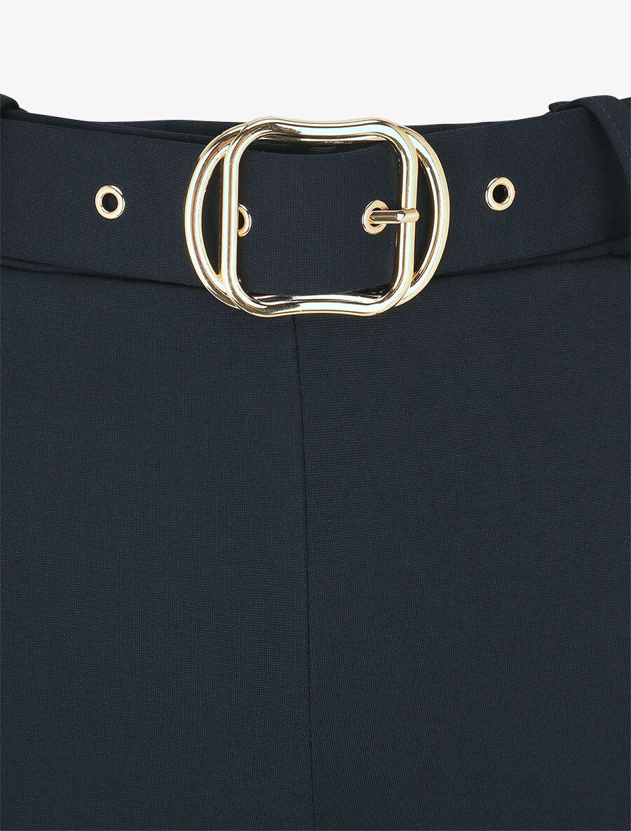 Pantalon long uni ceinturé - Marine - 3