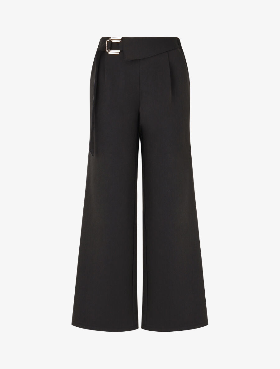 Pantalon long uni coupe ample - Noir - 1