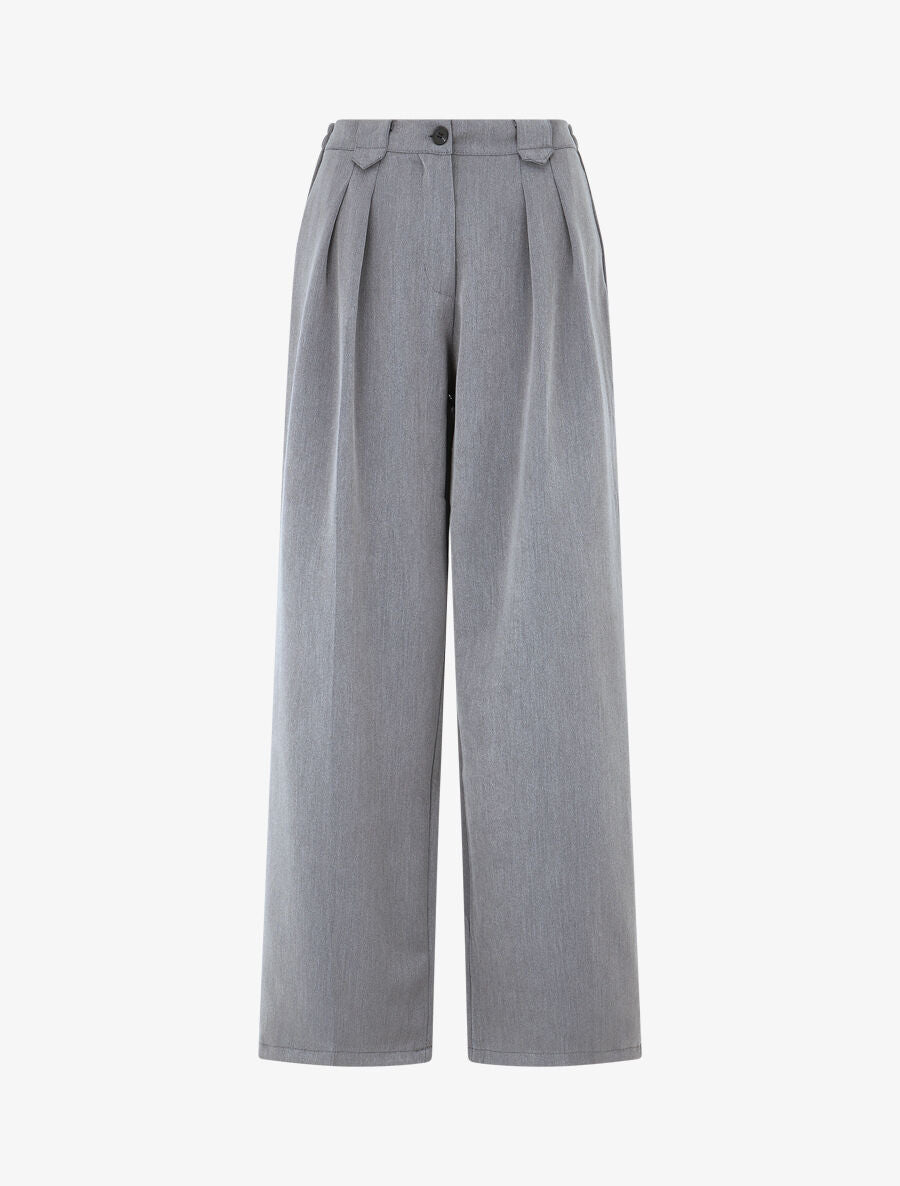 Pantalon ample à taille élastiquée - Gris - 1