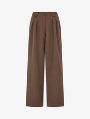 Pantalon ample à taille élastiquée - Marron - 1