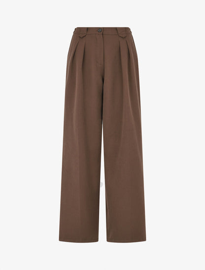 Pantalon ample à taille élastiquée - Marron - 1