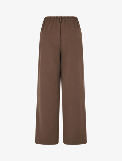 Pantalon ample à taille élastiquée - Marron - 2