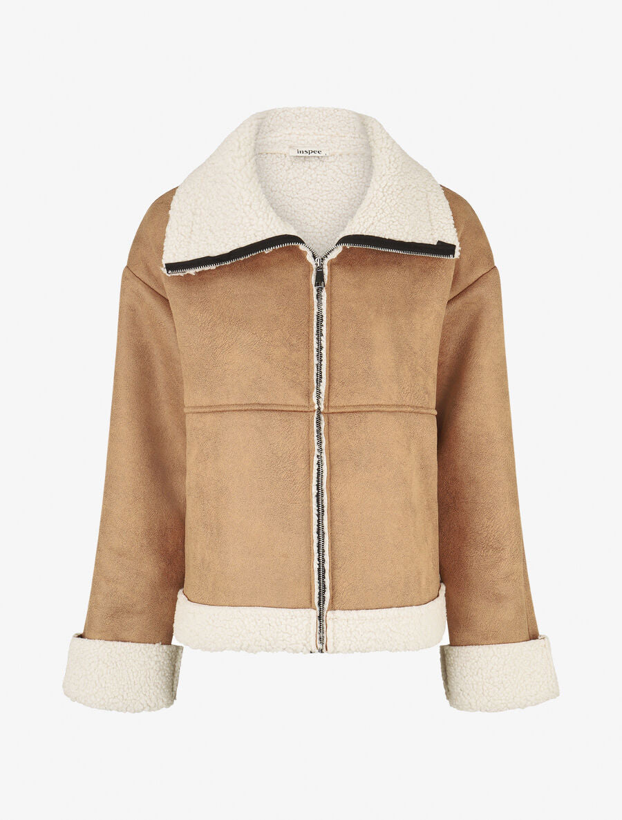 Manteau zippé style aviateur - Camel - 1