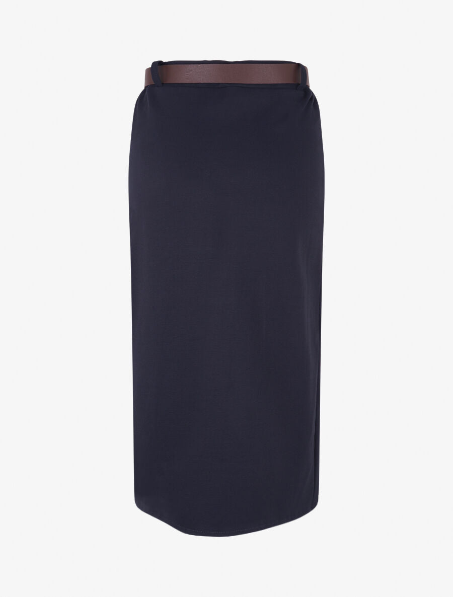 Jupe unie fendue à taille élastiquée - Marine - 2