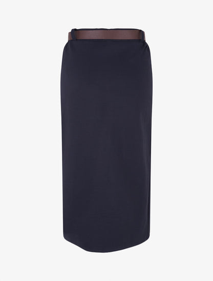 Jupe unie fendue à taille élastiquée - Marine - 2