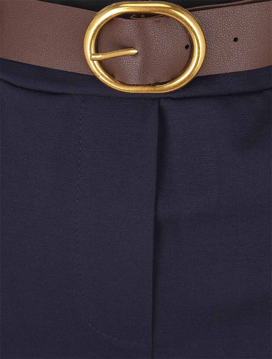 Jupe unie fendue à taille élastiquée - Marine - 3