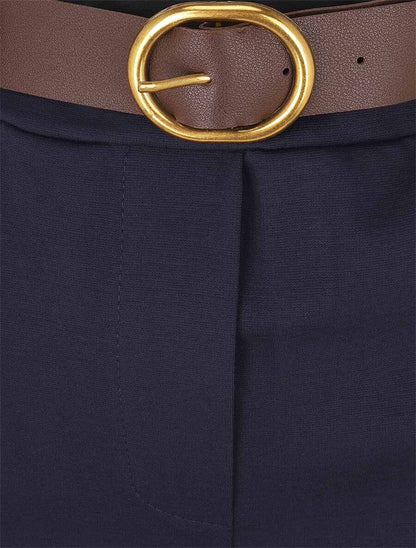 Jupe unie fendue à taille élastiquée - Marine - 3
