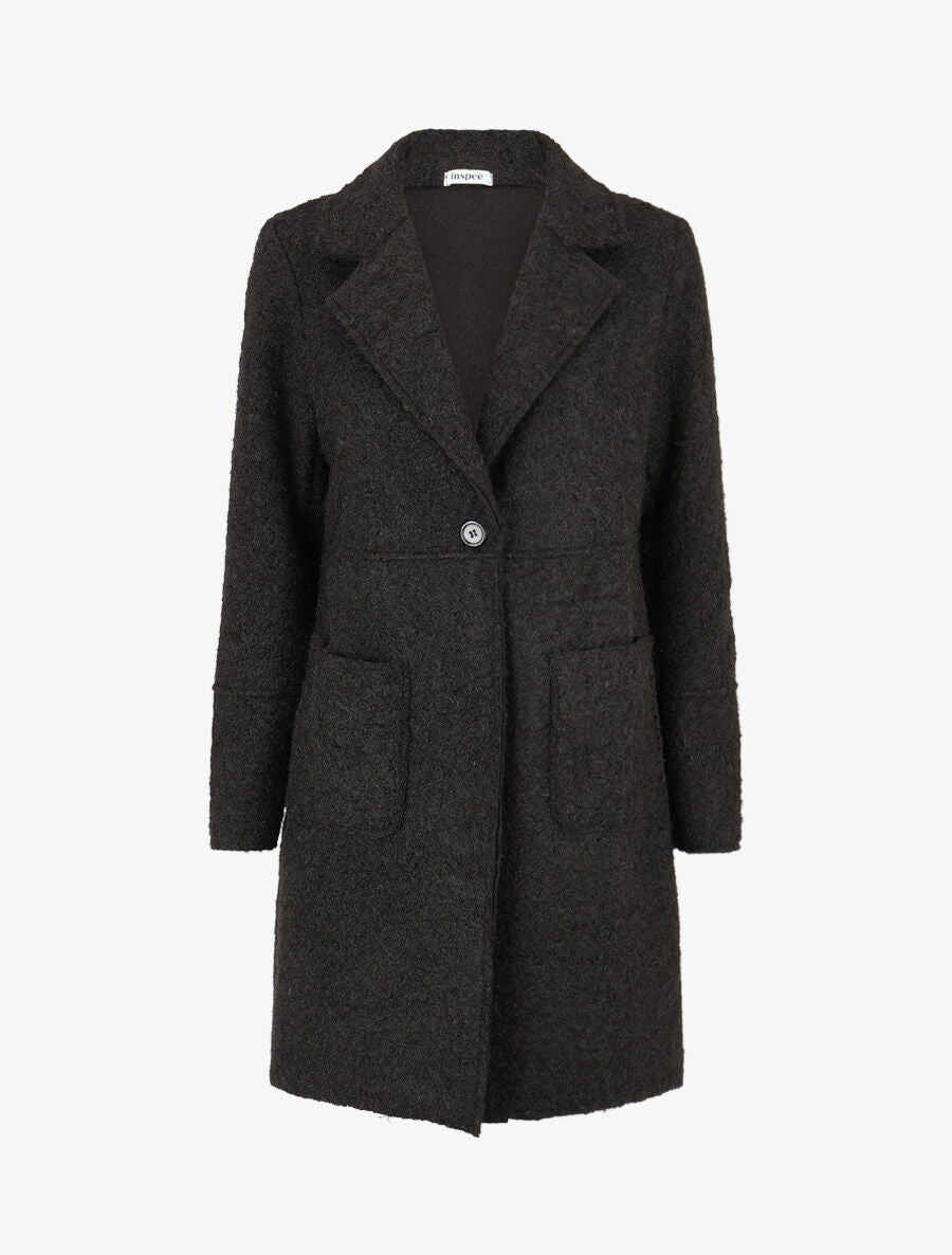 Manteau long uni duveteux - Noir - 4