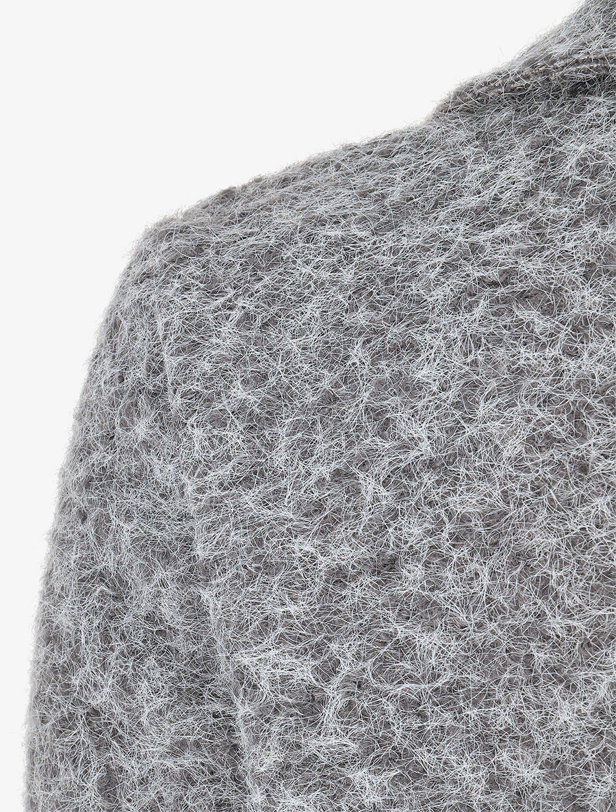 Manteau long uni duveteux - Gris - 3