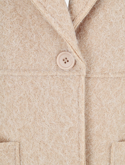 Manteau long uni duveteux - Beige - 3